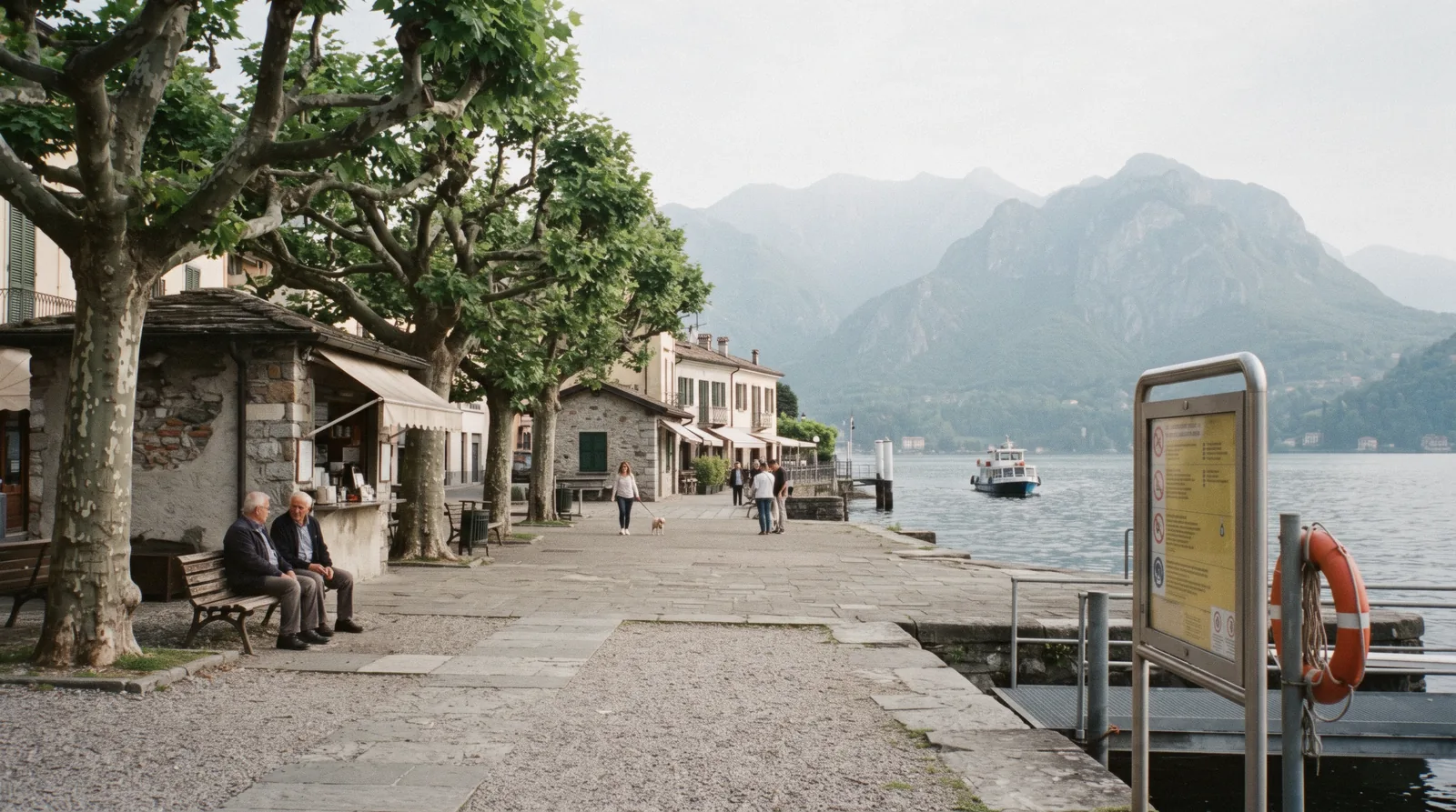 The Cernobbio lakefront on the western shore of Lake Como, with the boat landing on Piazza Risorgimento